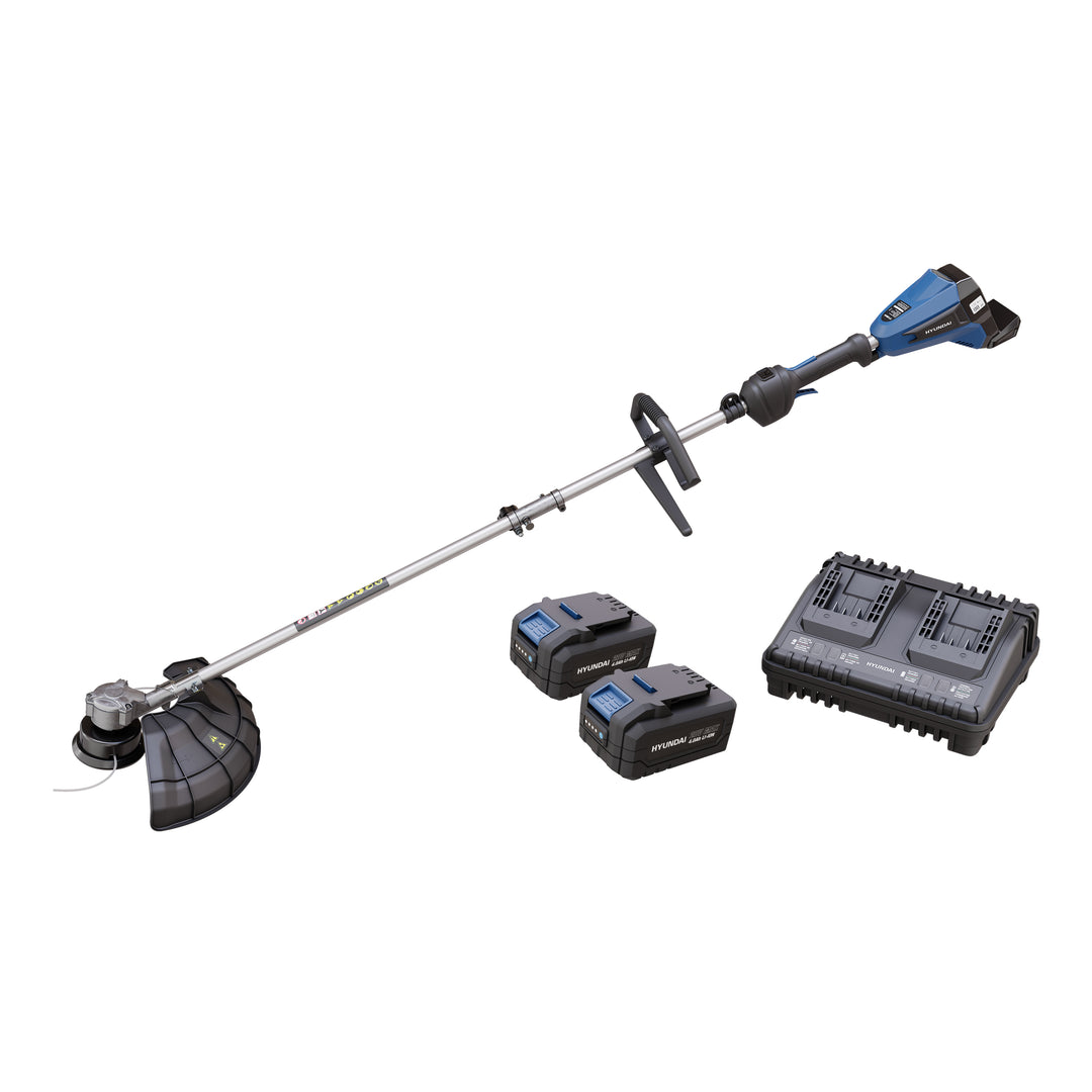 Hyundai 2x20V Lithium-Ion Cordless 15-in String Trimmer Kit w/ 2x4.0Ah Batteries & 2-Bay Charger
