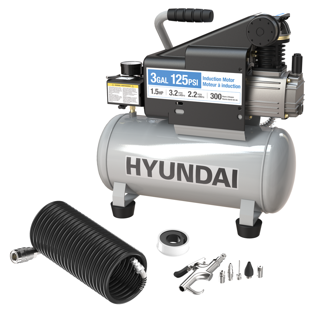 Hyundai HHC315H 3-Gallon 1.5HP Portable Air Compressor with Inflation Kit